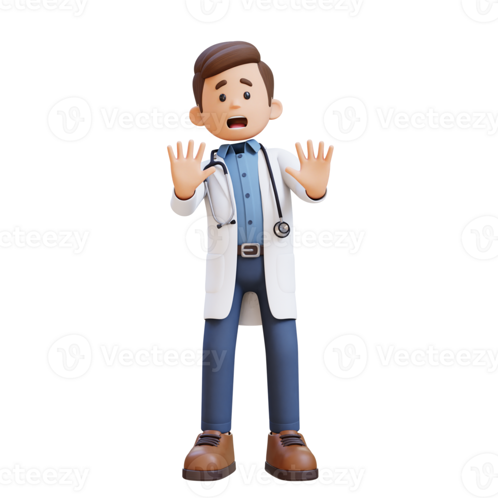 3d médico personagem medo e negação poses. adequado para médico conteúdo png