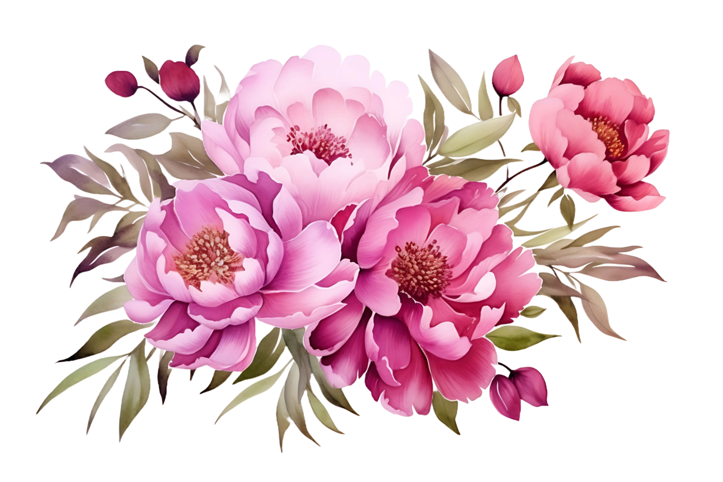 ai generiert Rosa Pfingstrose Aquarell Blumen Blumen- Anordnung zum Karte, Einladung, Dekoration png