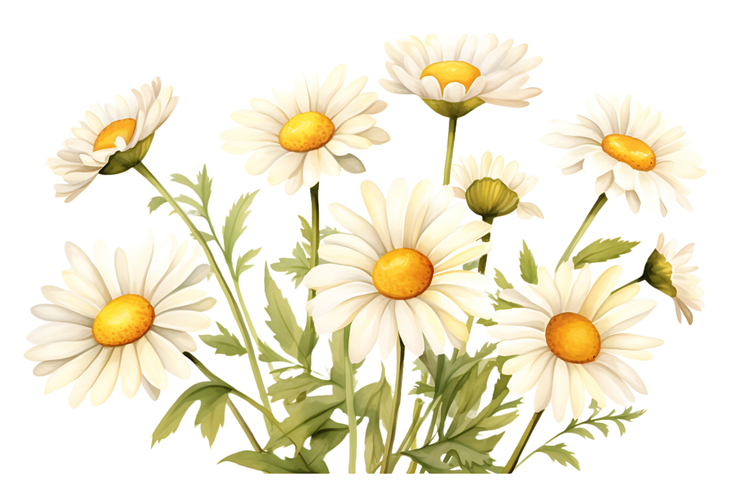 AI generated Daisy Flower Watercolor Clipart  Chamomile Illustration Perfect for Wedding and Home Decor png