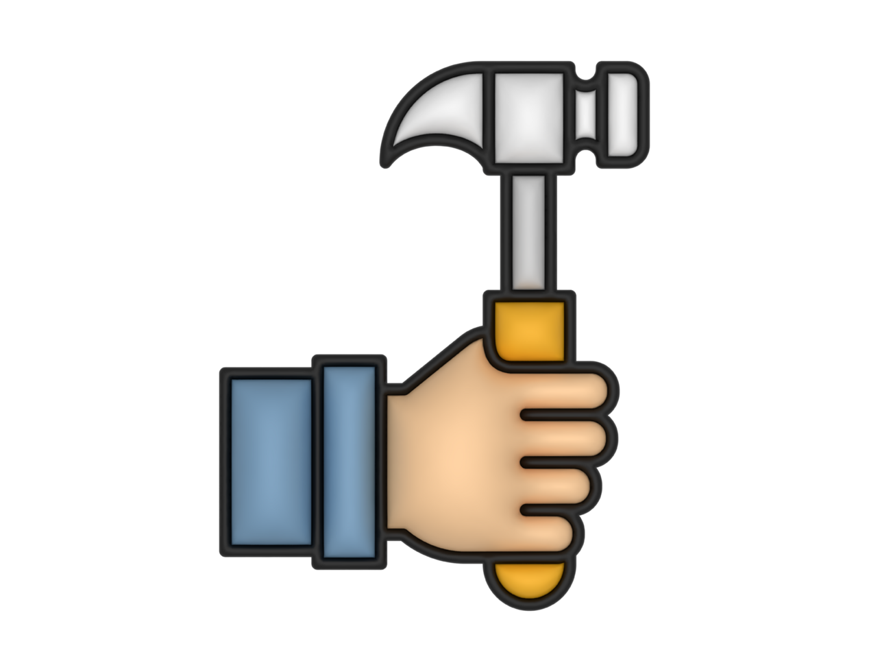 a 3d Hammer And Hand on a transparent background png