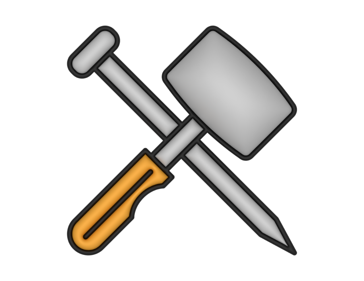 ein 3d Meißel und Hammer auf ein transparent Hintergrund png