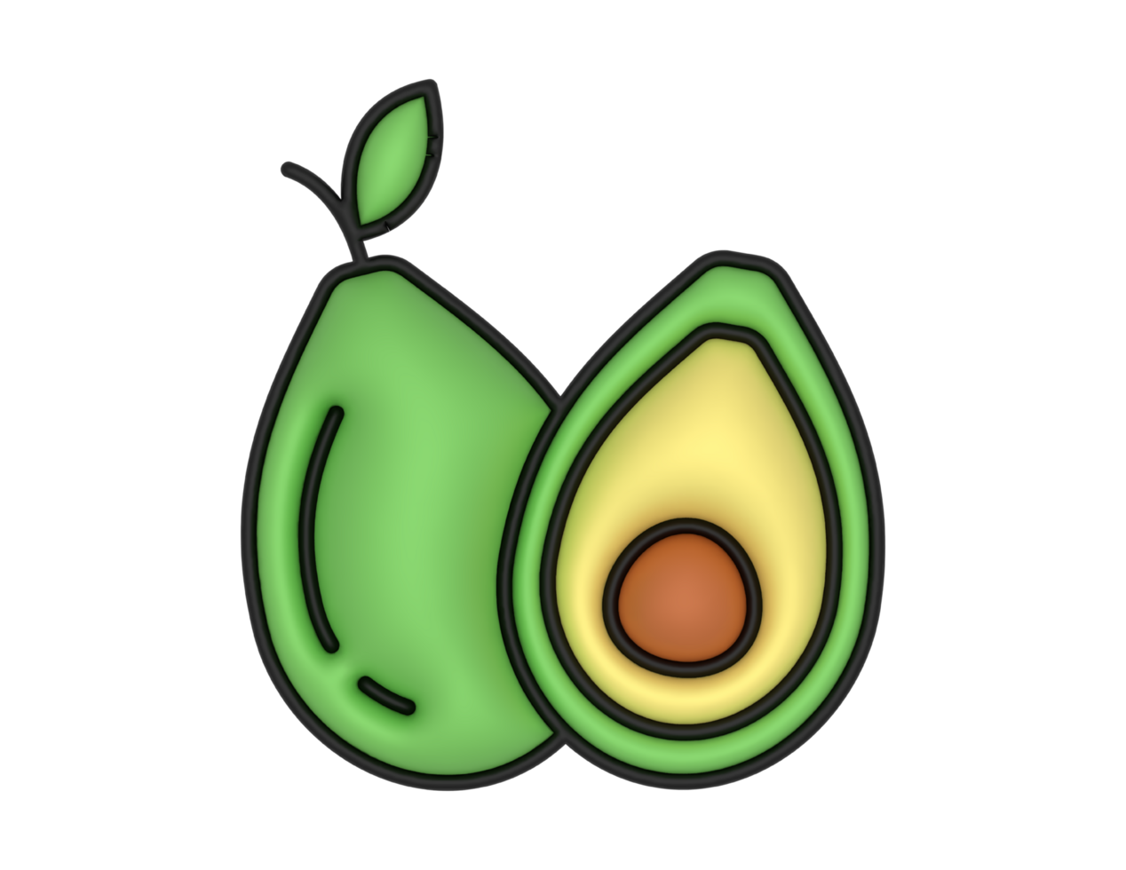 a 3d Avocado on a transparent background png