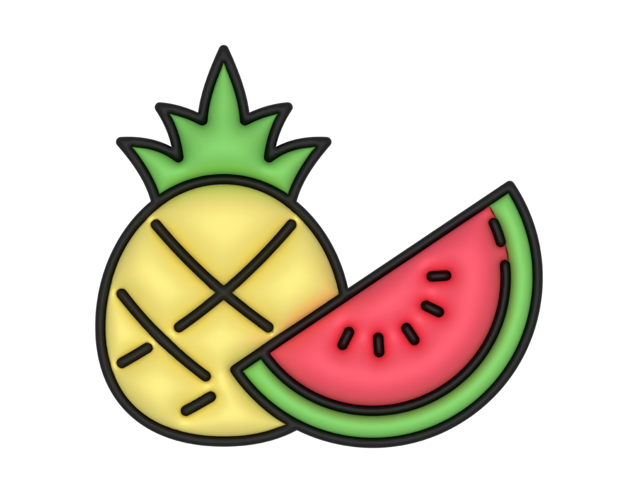 a 3d Pineapple And Watermelon on a transparent background png