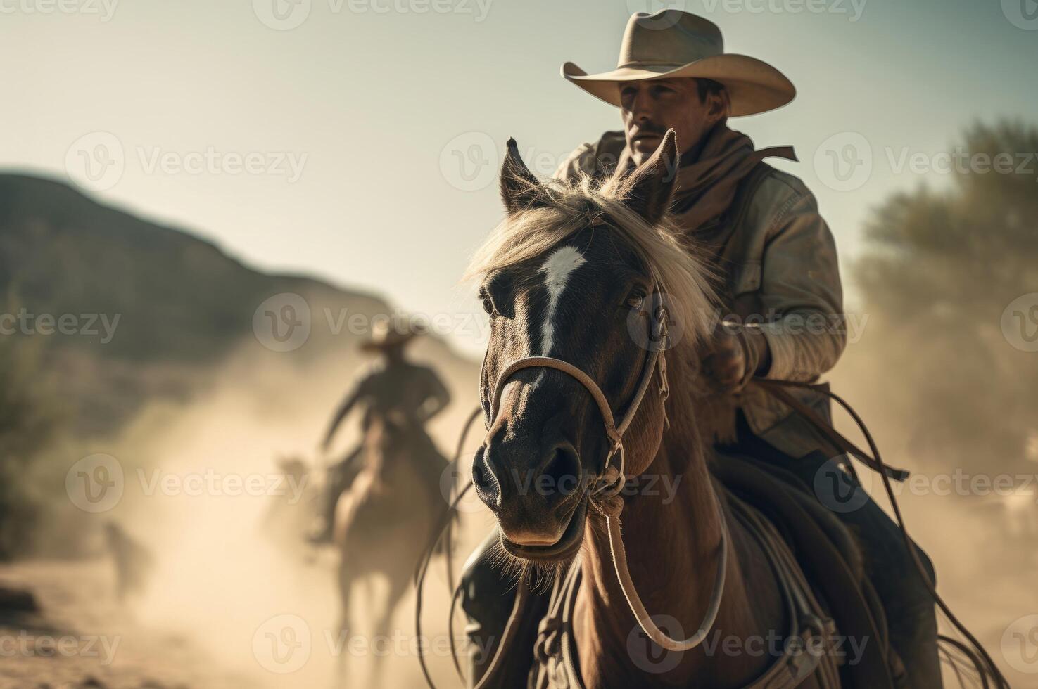 AI generated Mature horseman hat. Generate AI photo
