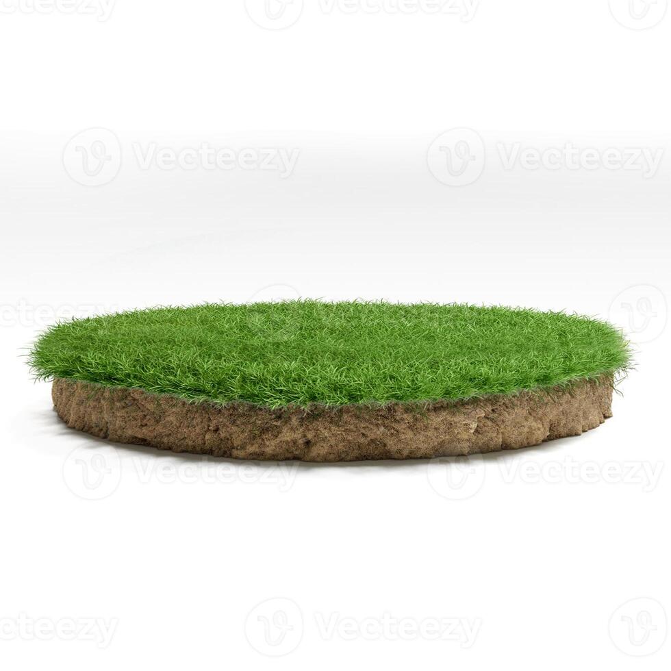 Realistic 3D Illustration of a Circular Landscape with Grass and Soil photo