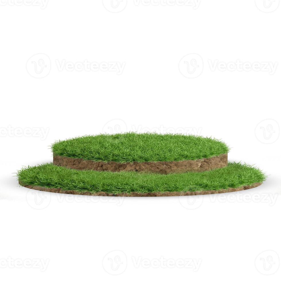 Realistic 3D Illustration of a Circular Landscape with Grass and Soil photo