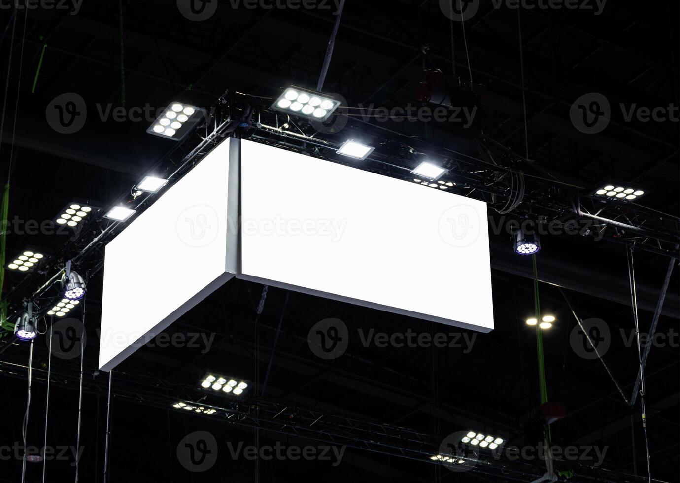 Hanging white indoor billboard with clipping path for mock up photo
