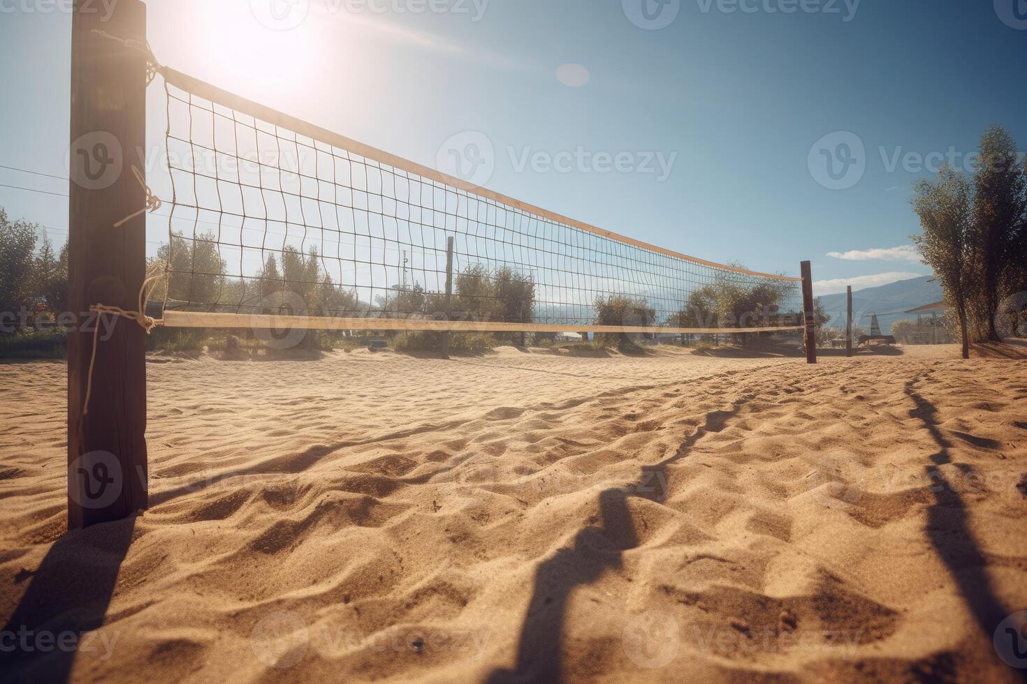 AI generated Volleyball net sand playing court. Generate ai photo