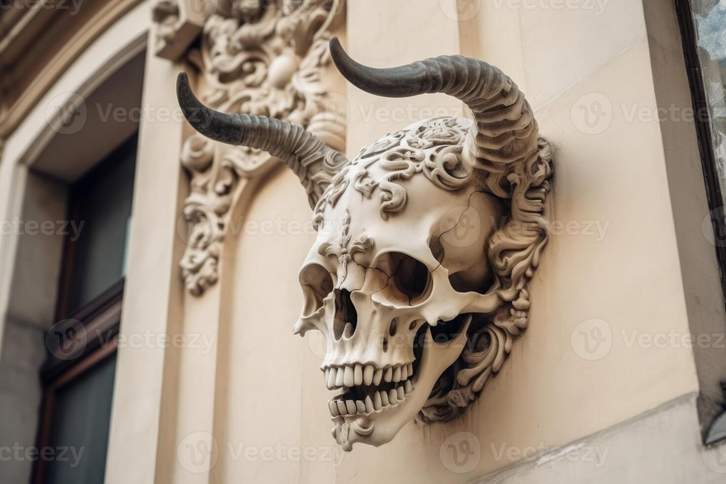 AI generated Animal horned skull building decoration. Generate ai photo