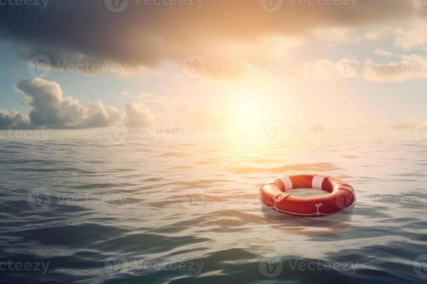 AI generated Lifebuoy aid floating sea. Generate ai photo