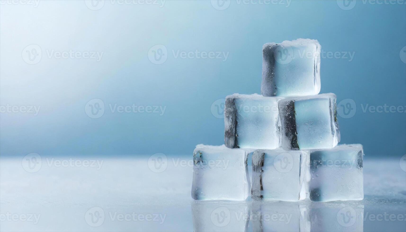 AI generated a pile of ice cubes sitting on top of a blue surface photo