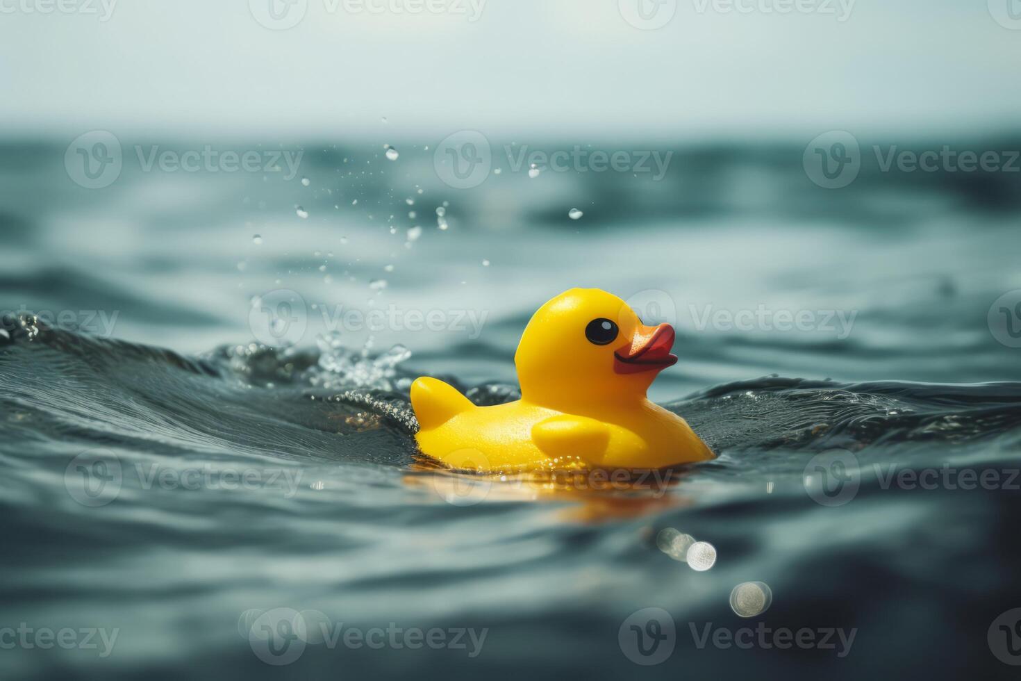 AI generated Rubber yellow duck in the sea. Generate ai photo