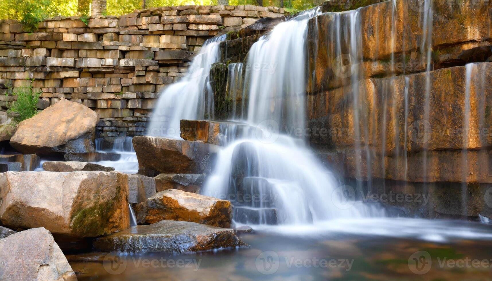 AI generated a waterfall flowing over rocks in a forest photo