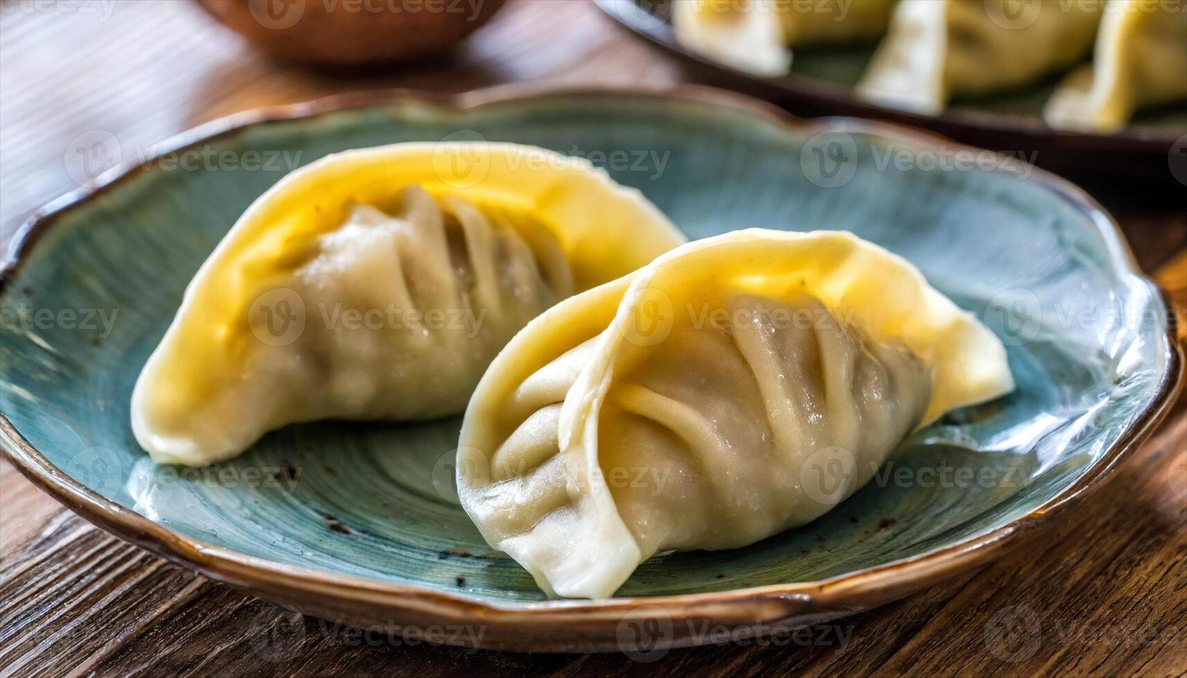 AI generated two dumplings are sitting on a plate photo