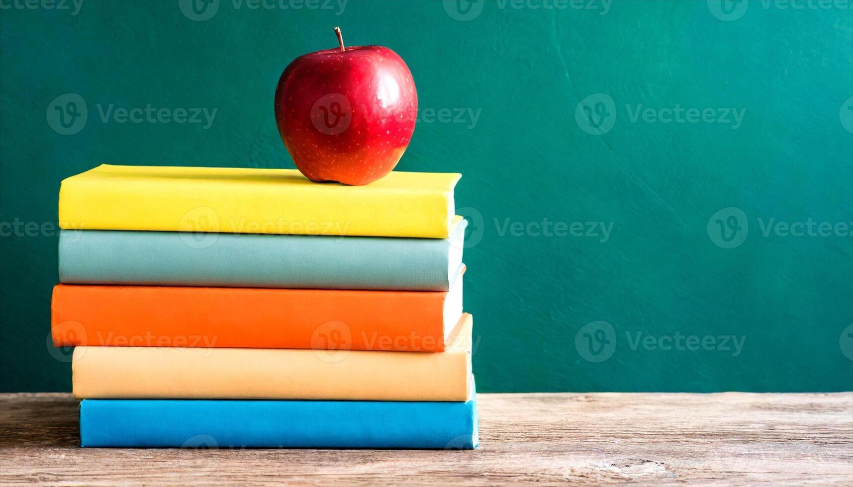 AI generated an apple sits on top of a stack of books photo