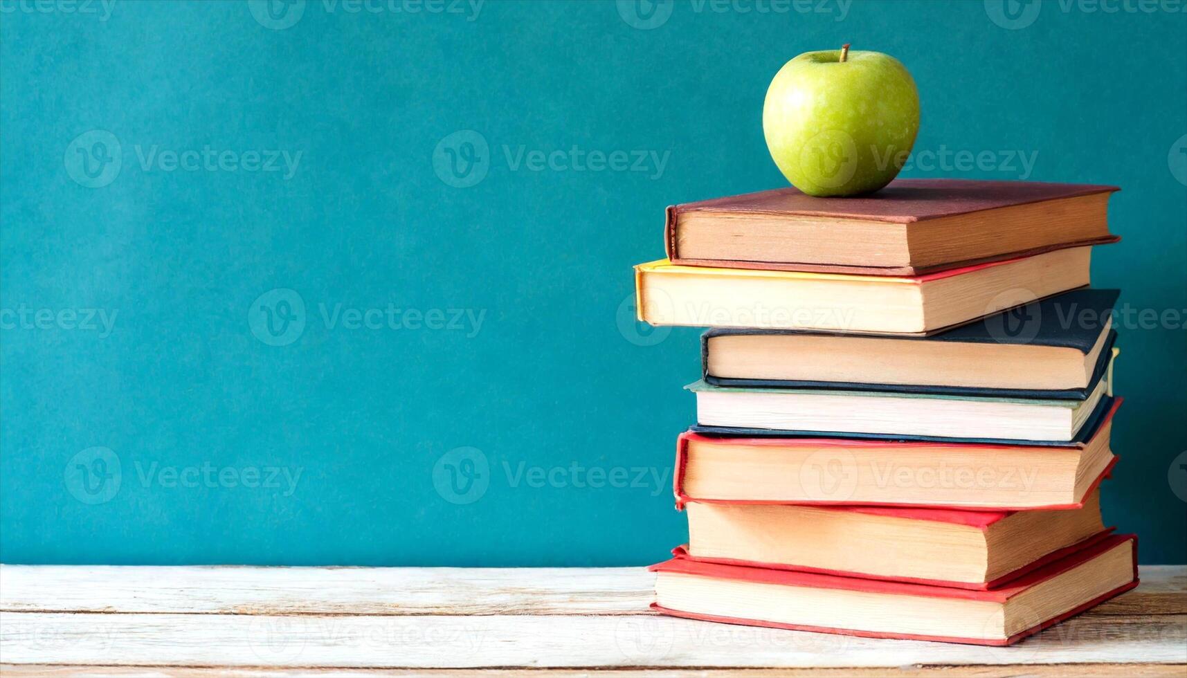 AI generated a stack of books with an apple on top photo