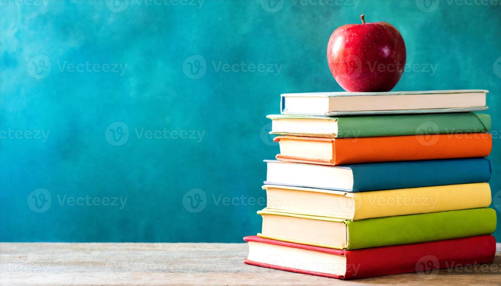 AI generated an apple sits on top of a stack of books photo