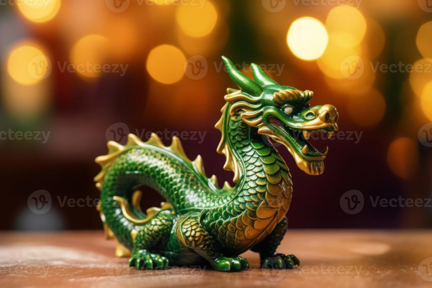 AI generated Traditional chinese green dragon blur background. Generate Ai photo