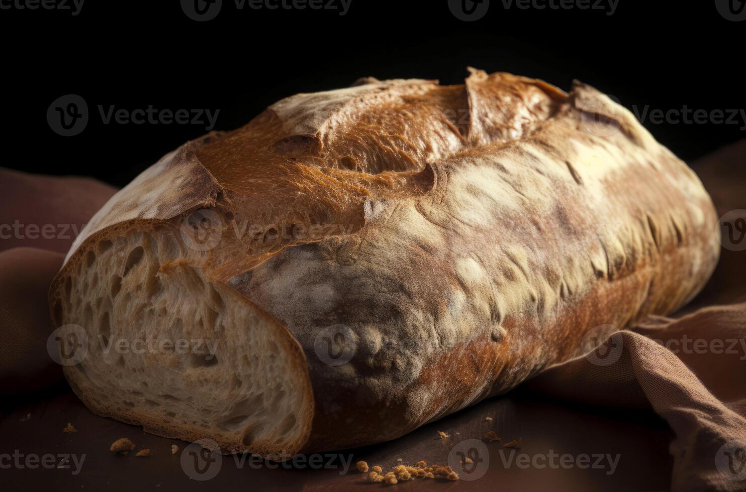 AI generated Well baked wheat bread rustic food. Generate Ai photo