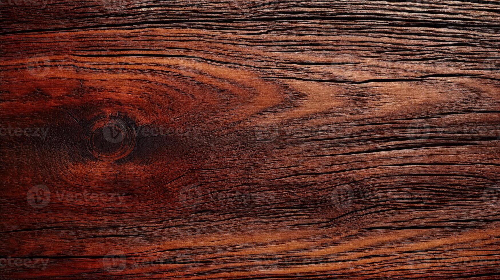 AI generated Mahogany texture, wooden board with knots and cracks, rustic natural vintage background. photo