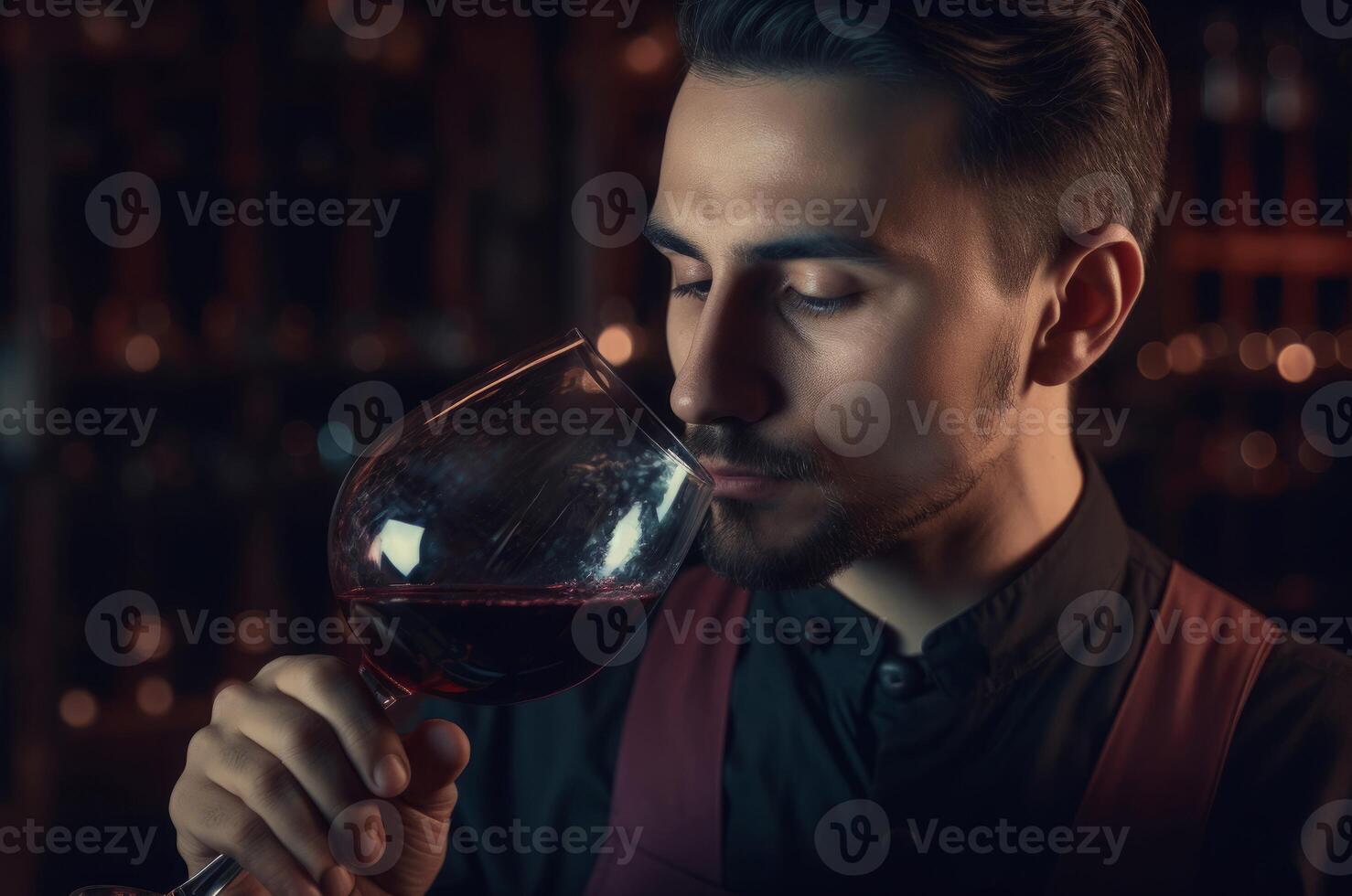 AI generated Male sommelier pouring flavor. Generate AI photo