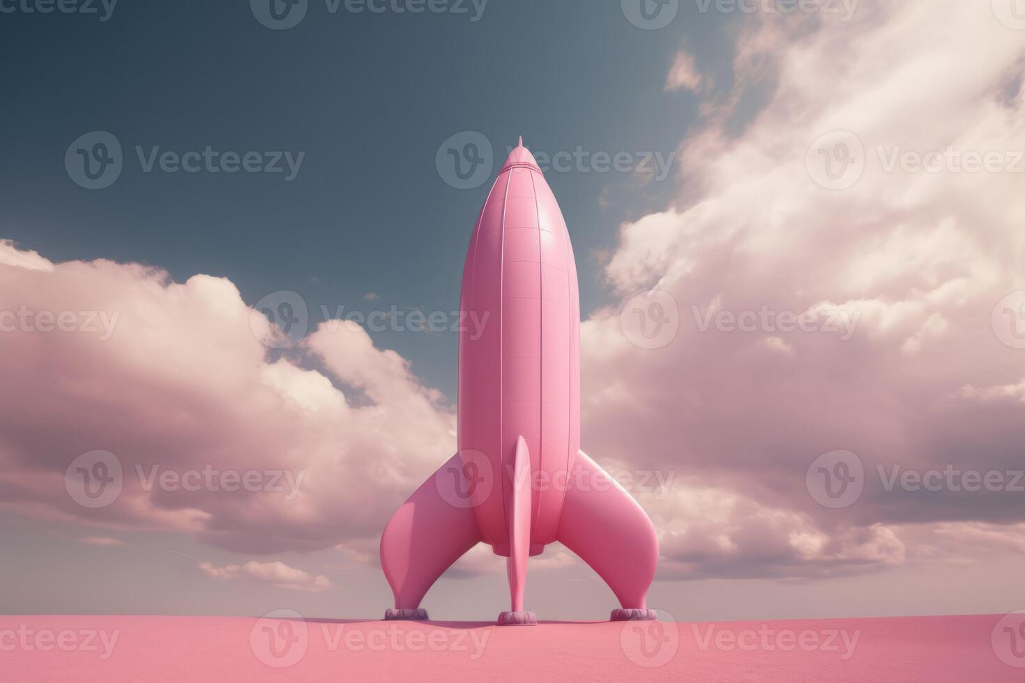 AI generated Pink rocket in pastel clouds sky. Generate ai photo
