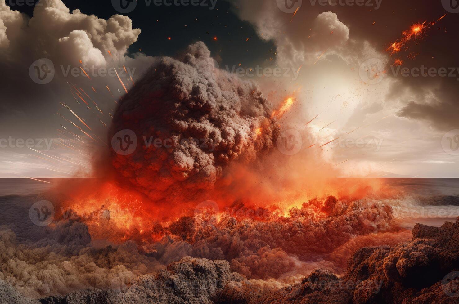 AI generated Impact asteroid disaster explosion. Generate ai photo