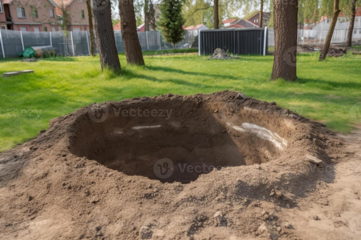 AI generated Digged round grave in backyard. Generate ai photo