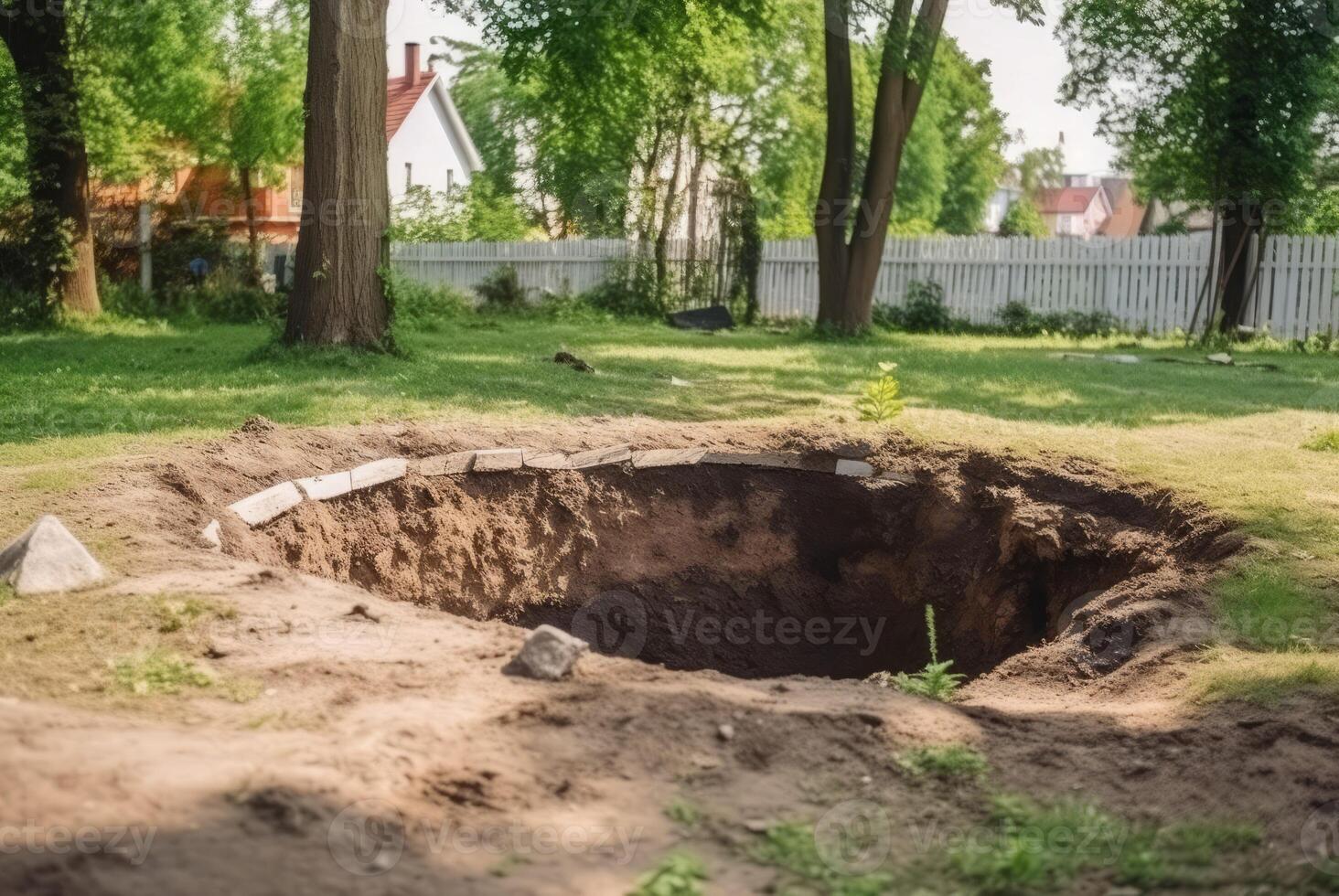 AI generated Digged grave in backyard. Generate ai photo