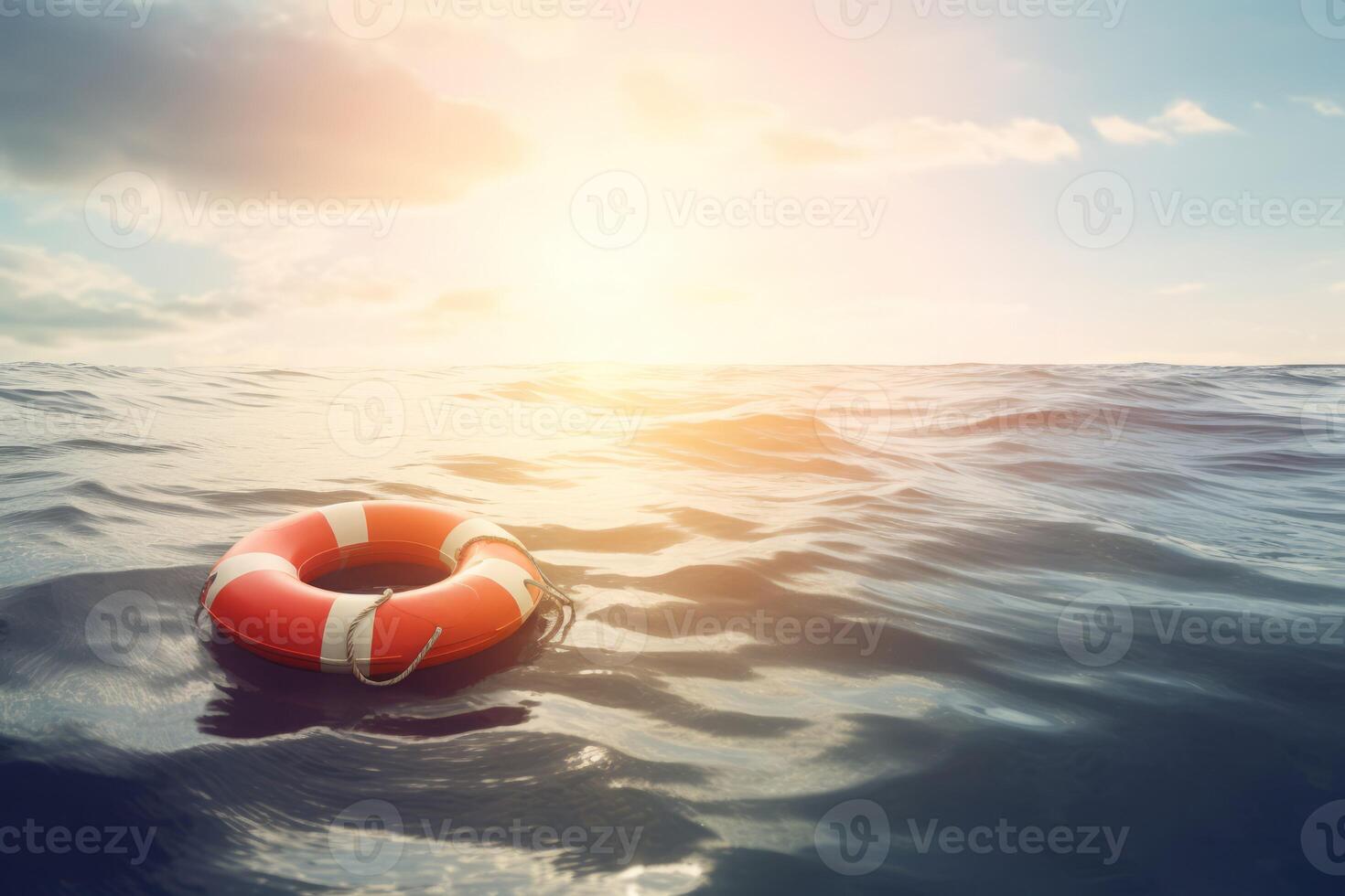 AI generated Lifebuoy safeguard floating sea. Generate ai photo