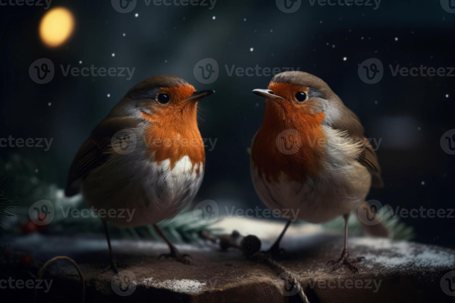 AI generated Robins birds closeup. Generate AI photo