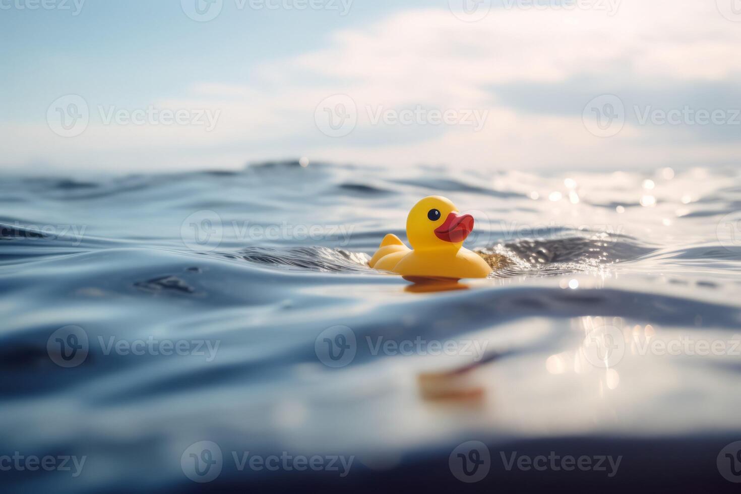 ai generado caucho Pato flotante en el mar. generar ai foto
