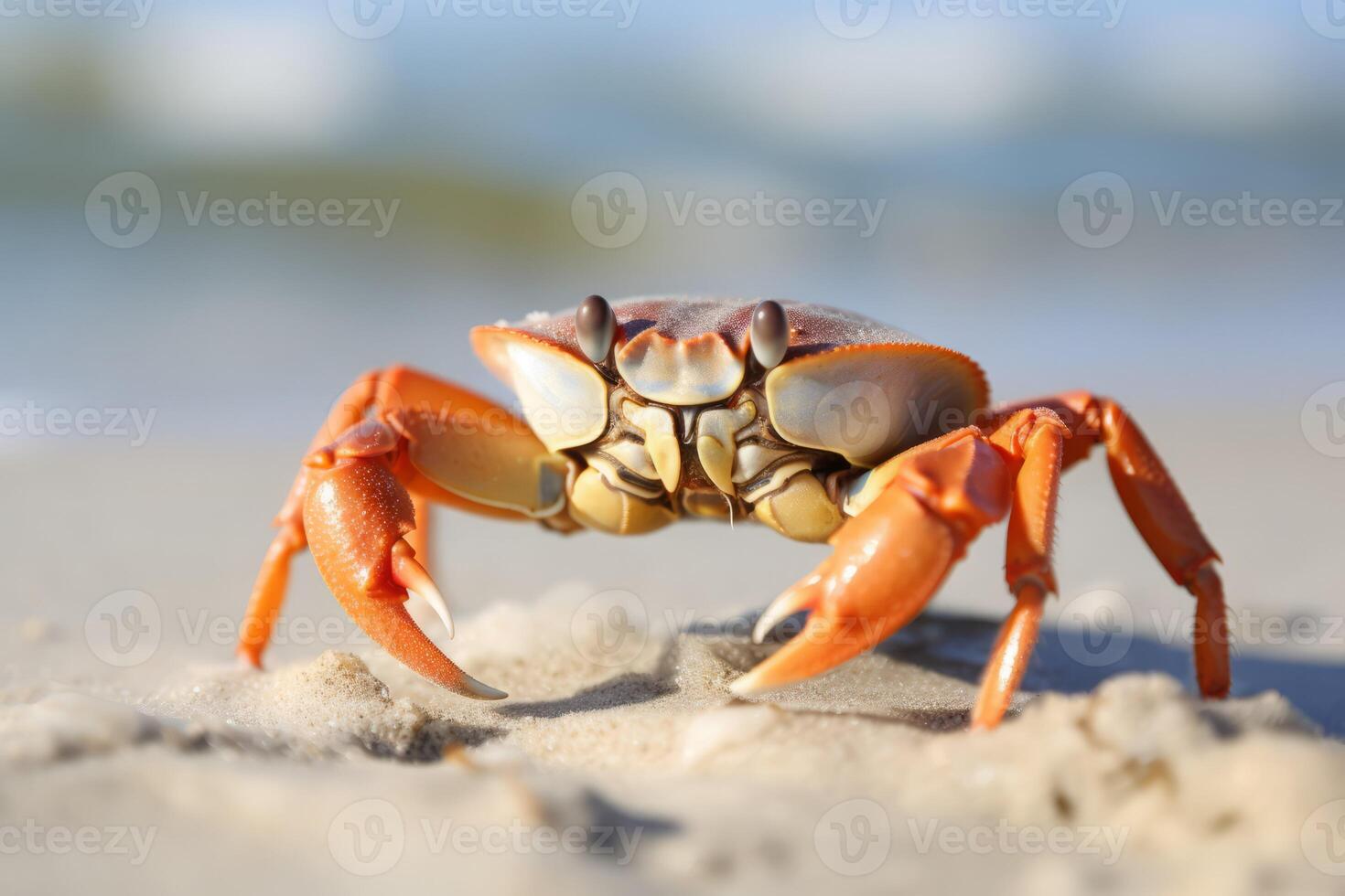 AI generated Crab on seashore closeup photo. Generate ai photo