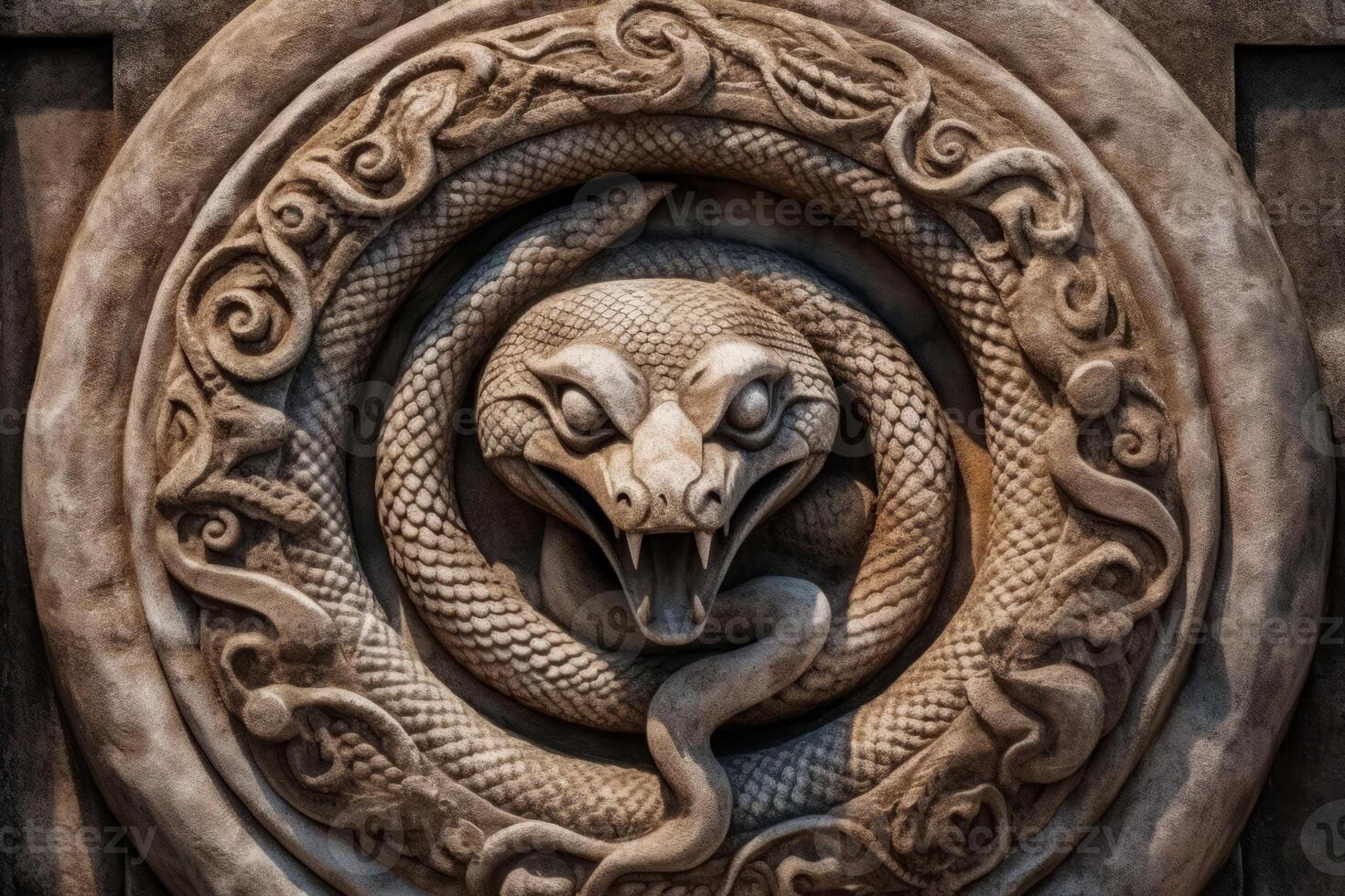 AI generated Round snake sculpture. Generate ai photo
