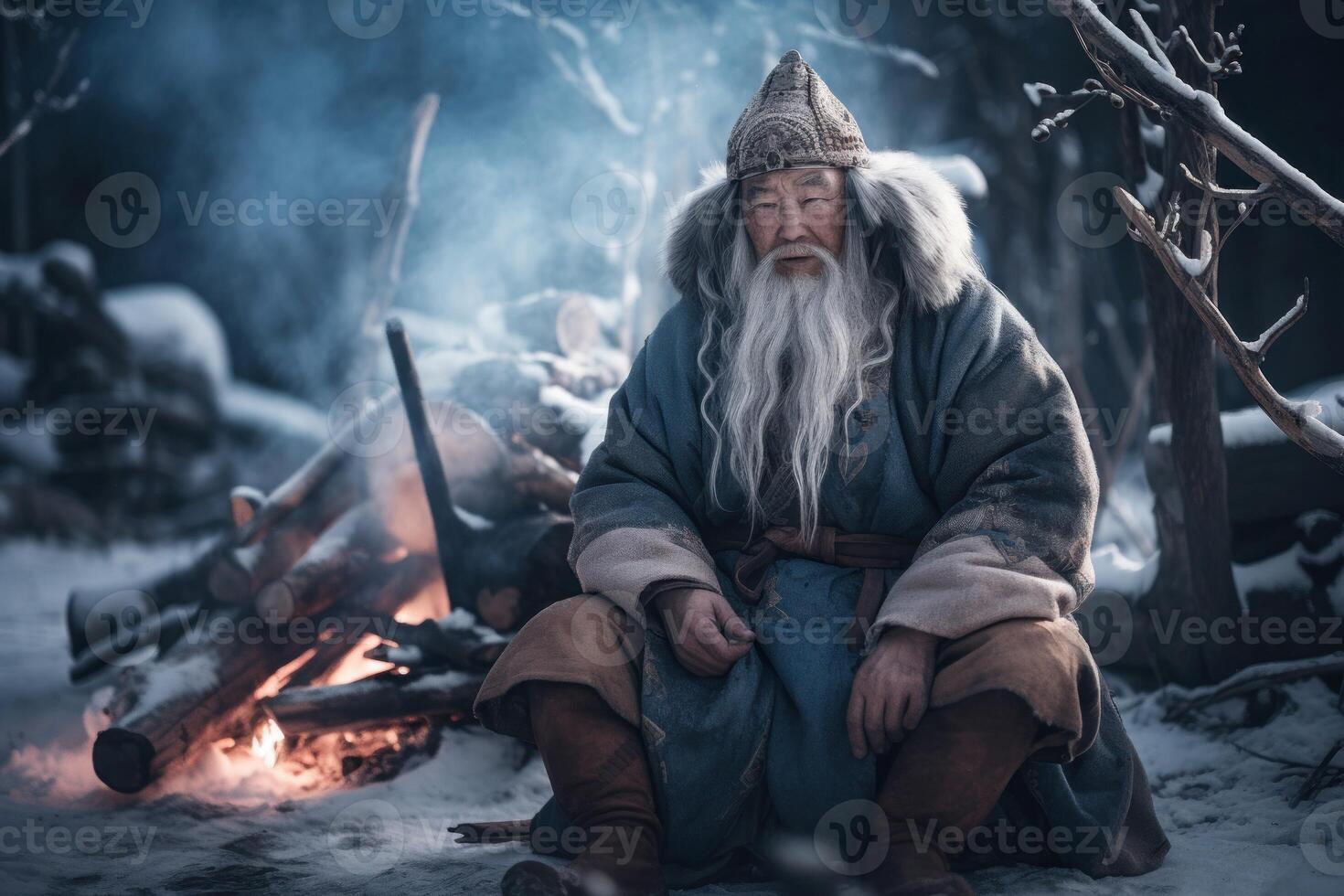 AI generated Bearded mongolian elderly. Generate AI photo