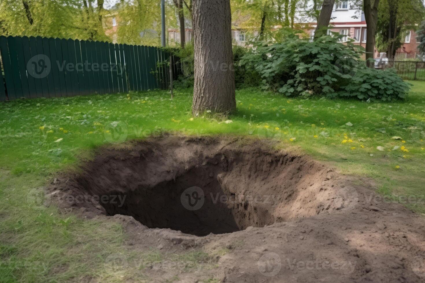 AI generated Digged round deep grave in backyard. Generate ai photo