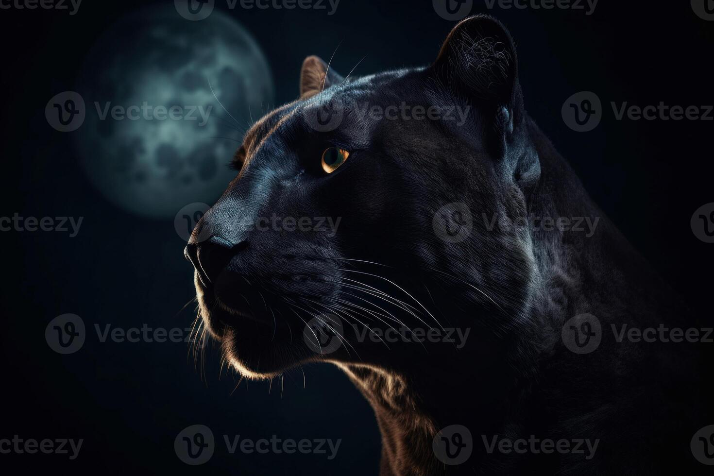 AI generated Panther moon light night. Generate ai photo