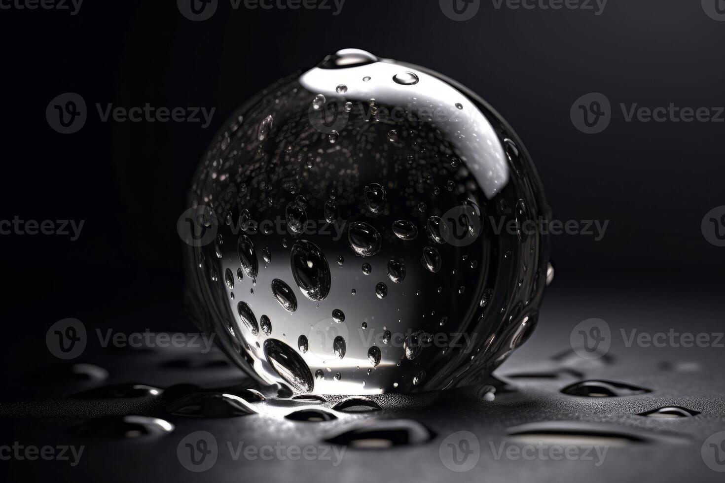 AI generated Crystal ball with water splashes on dark background. Generate ai photo