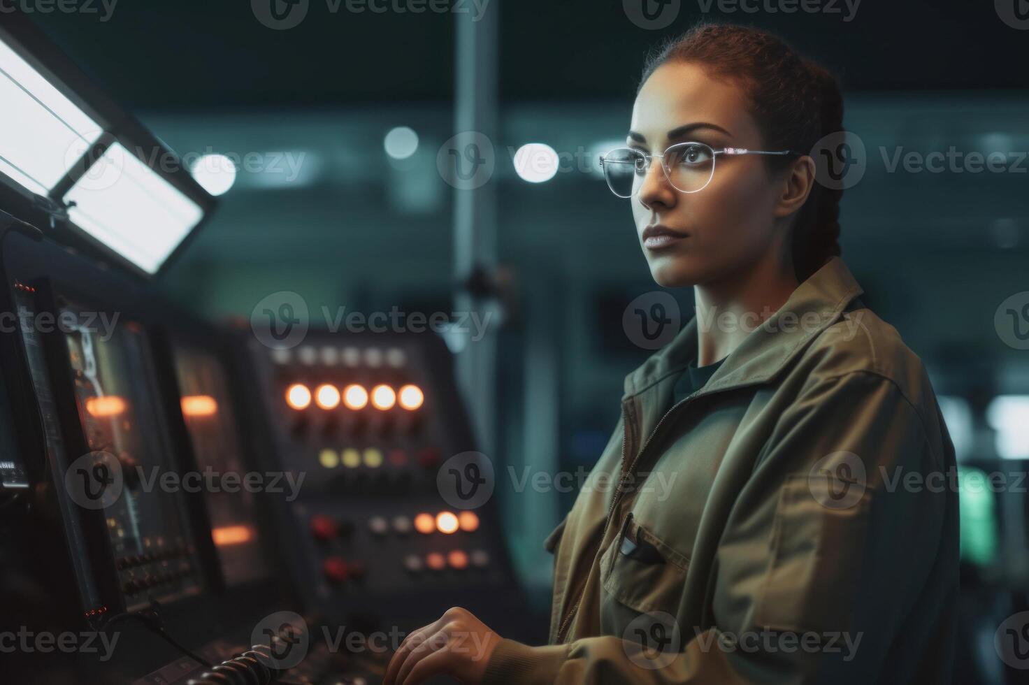 AI generated Female worker skillfully operating. Generate ai photo