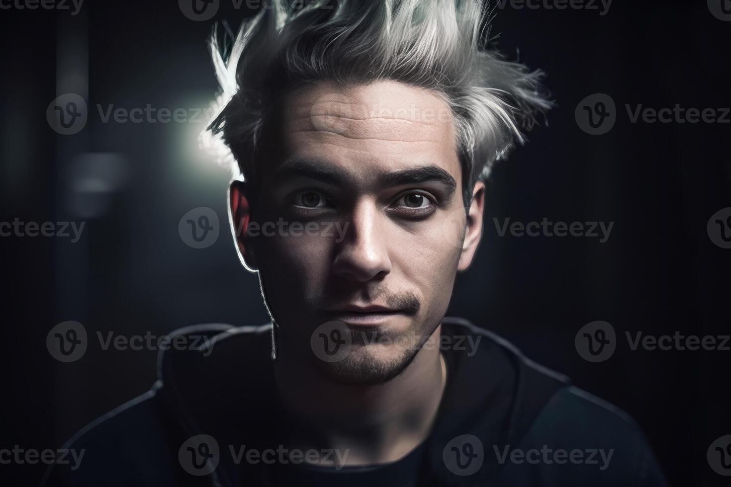 AI generated Young man with white dyed hair. Generate ai photo