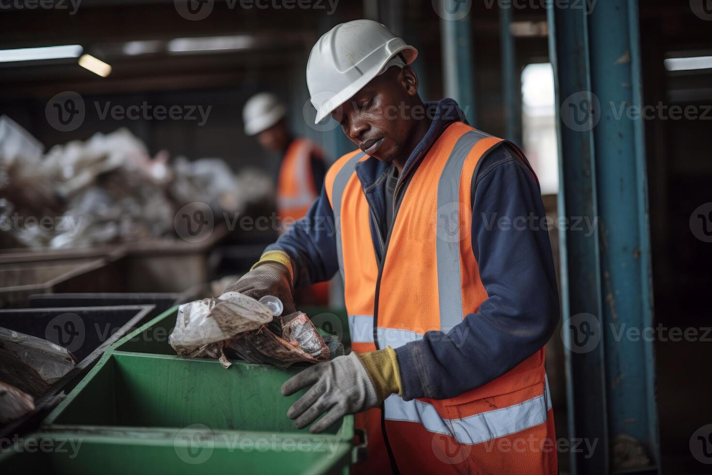 AI generated Recycling industrial worker sorting waste. Generate ai photo