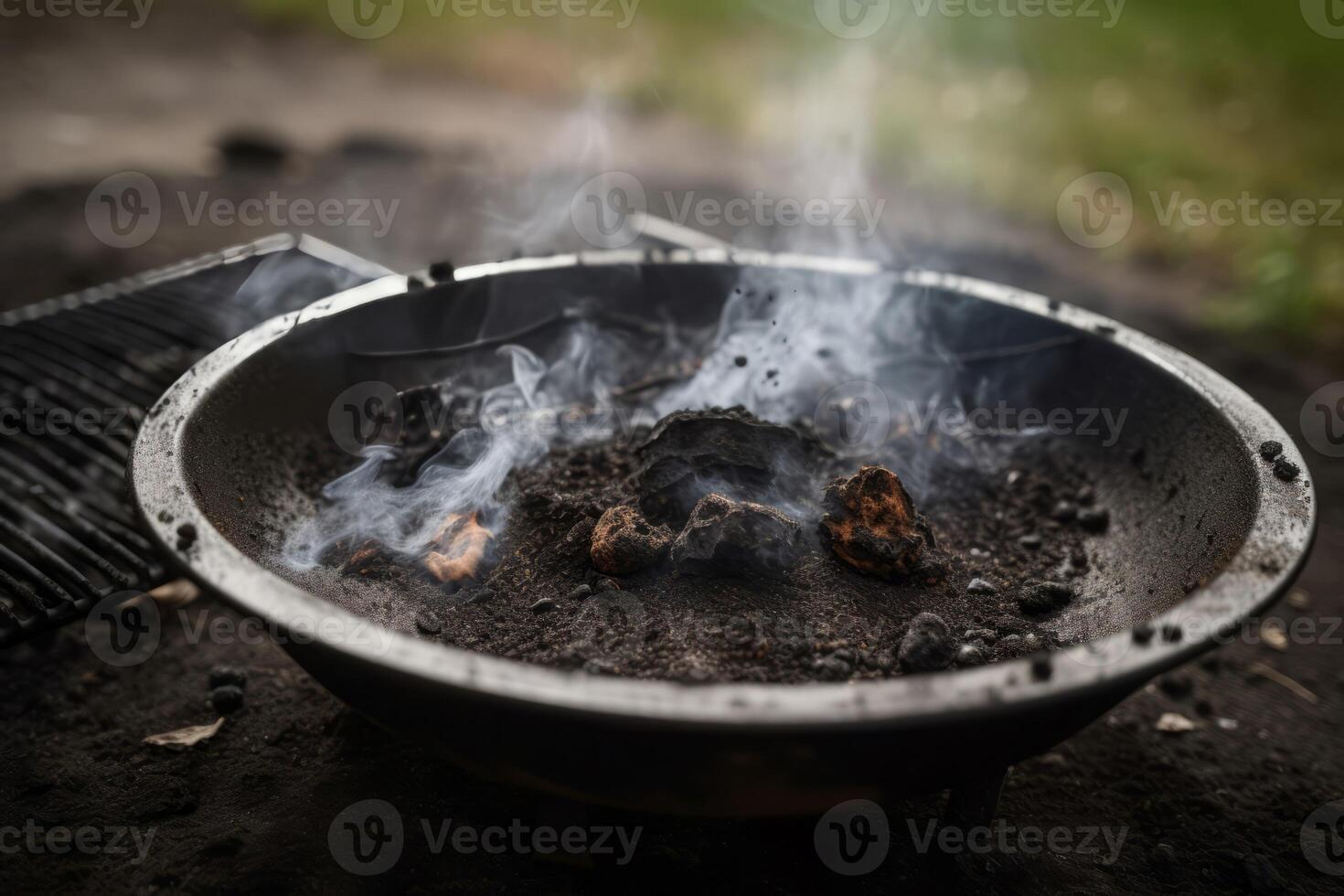 AI generated Ashes with smoke after barbecue. Generate ai photo