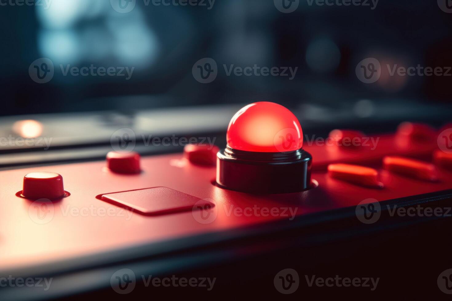 AI generated Red button control panel. Generate ai photo