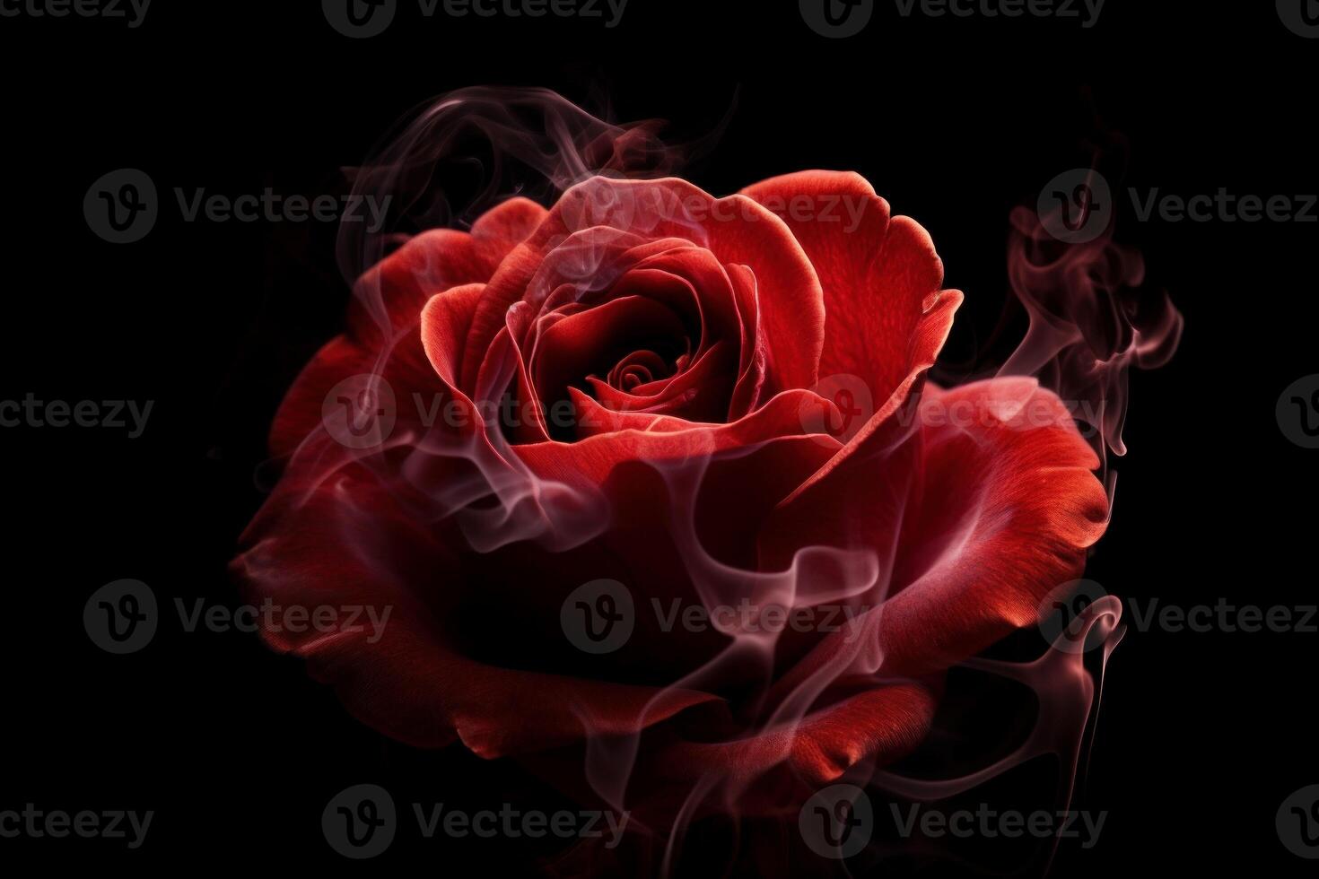 AI generated Rose wrapped red smoke. Generate ai photo