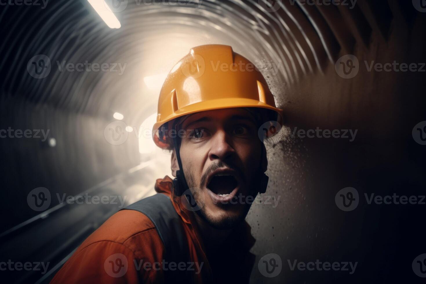 AI generated Subway tunnel train water flooded catastrophe. Generate ai photo