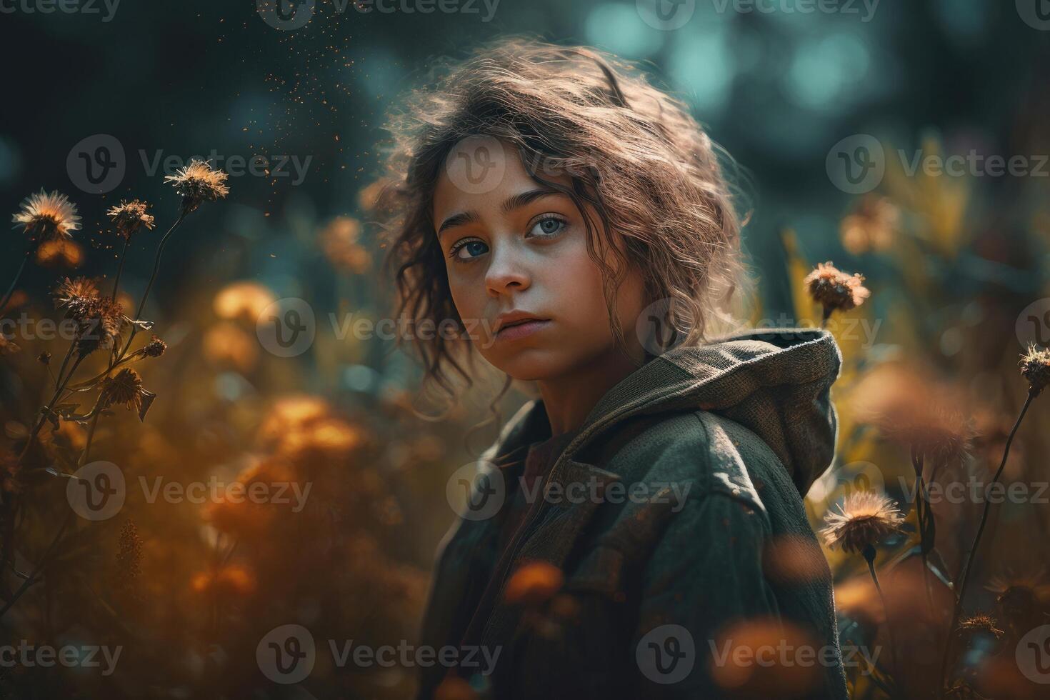 AI generated Emotional dreamy girl. Generate ai photo