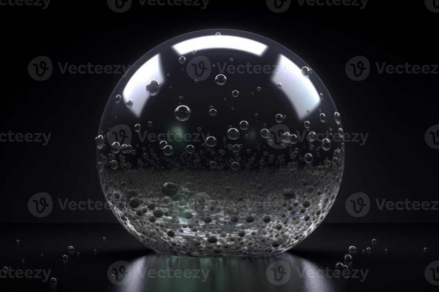ai generado cristal pelota con bombillas en oscuro antecedentes. generar ai foto