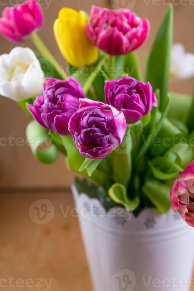 Bouquet of colorful tulips. Tulip spring flower. Floral flowers background photo