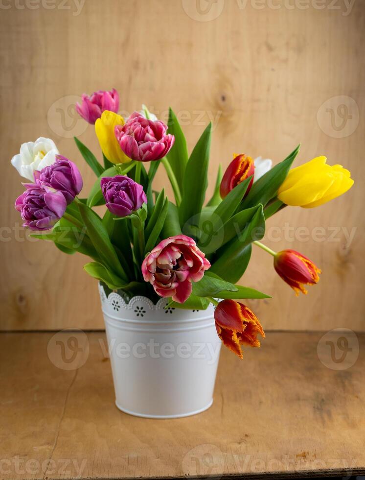 Bouquet of colorful tulips. Tulip spring flower. Floral flowers background photo