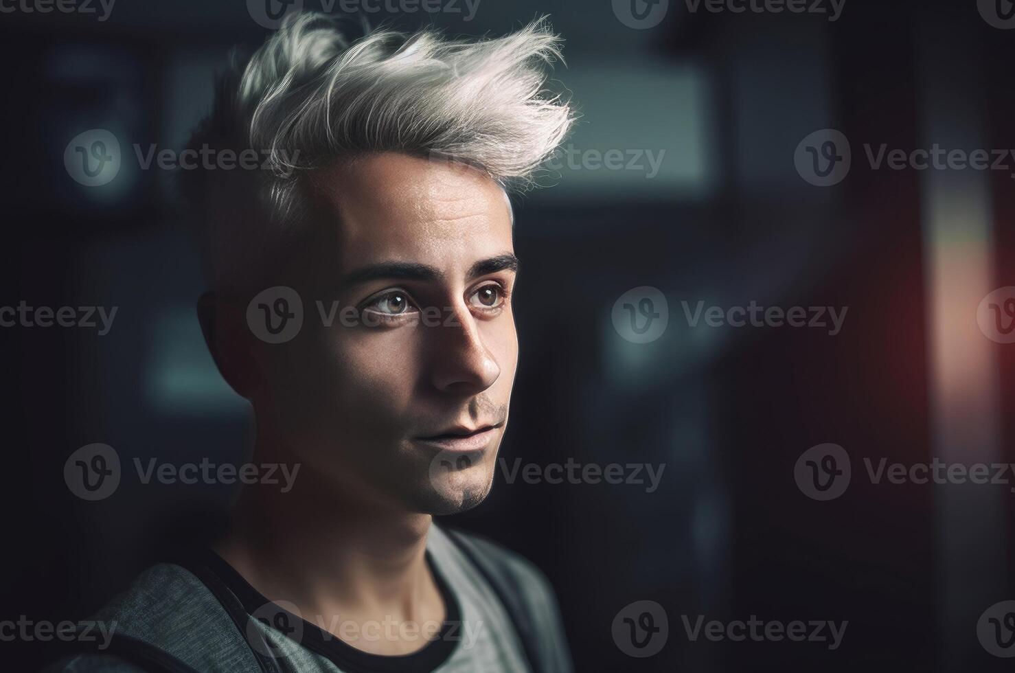 AI generated Young man with white and black hair. Generate ai photo